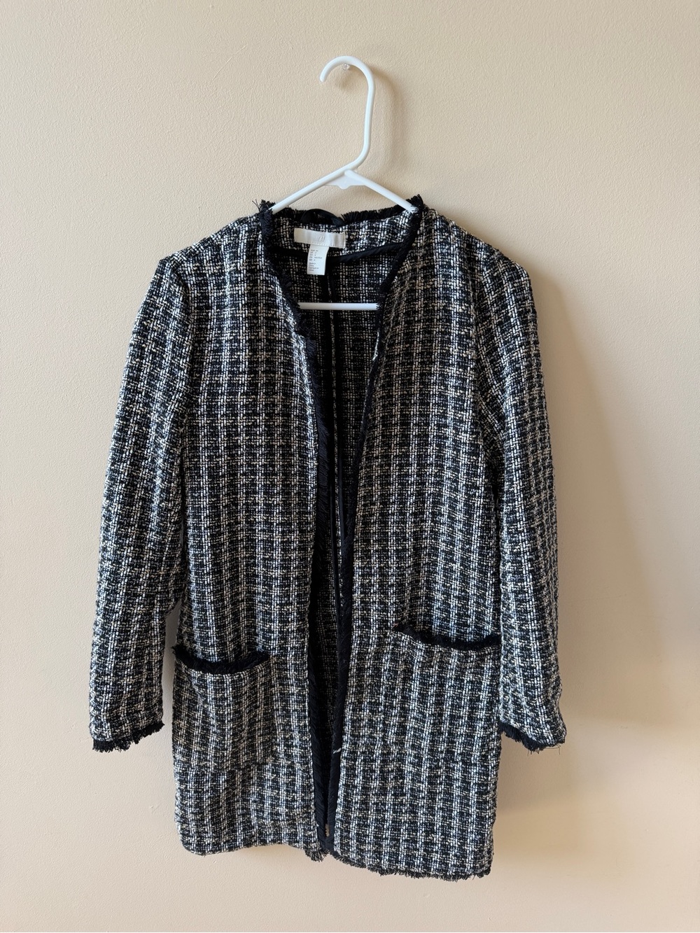 H&M Black and White Tweed Open-Front Blazer Jacket